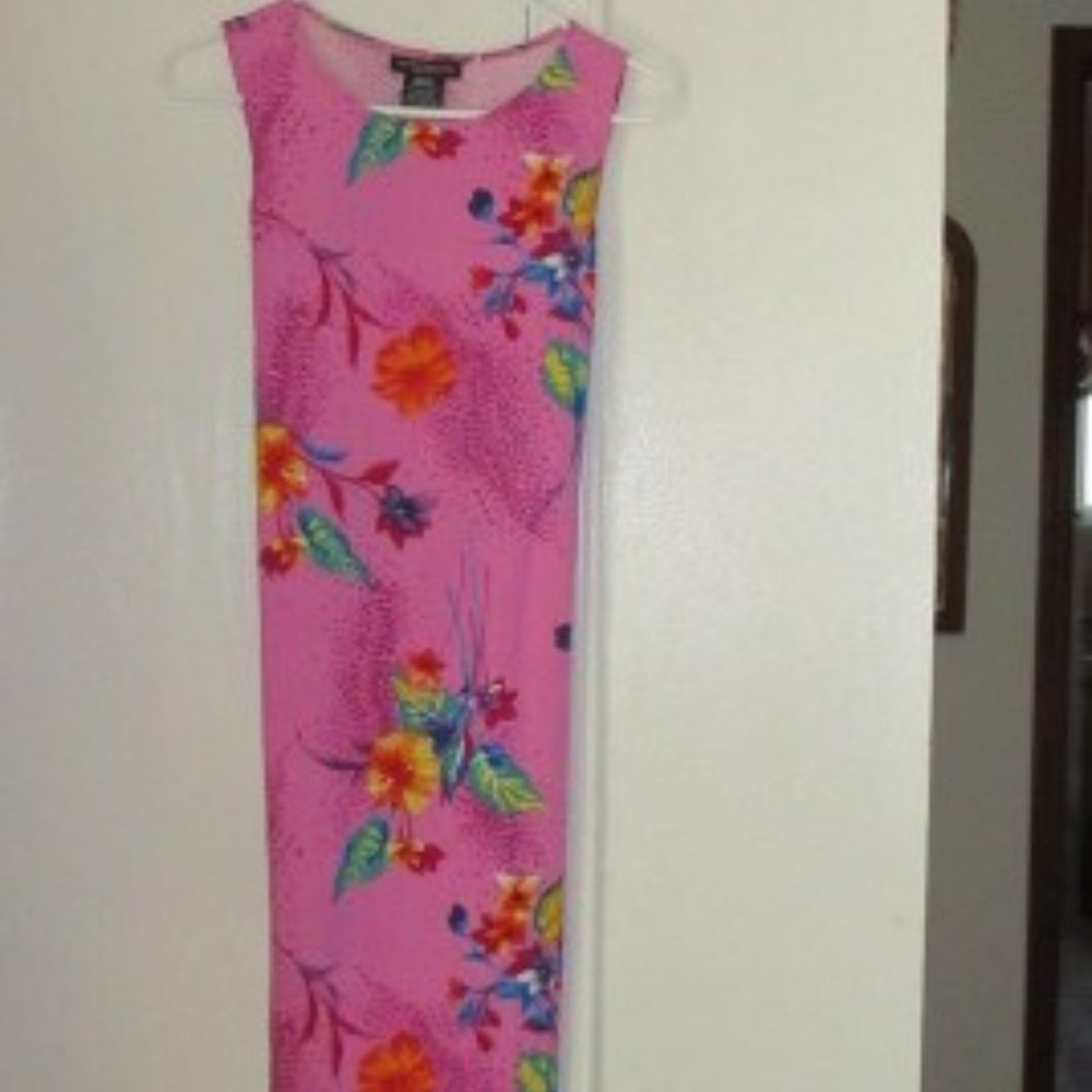 Pink Floral Long Sleeveless Dress Medium